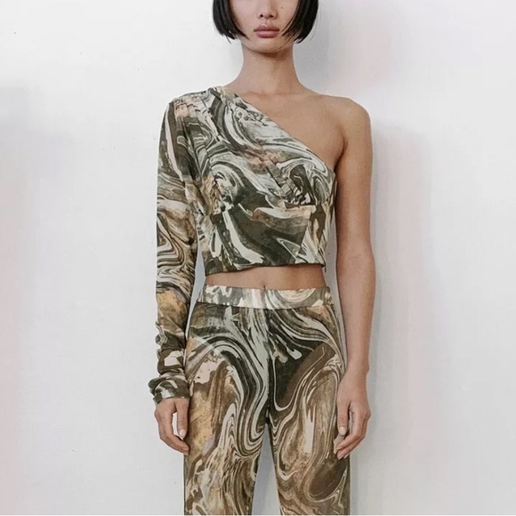 Zara Tops - Zara Retro Asymmetrical Tulle Corset Semi Sheer Arm 1 Shoulder Crop Top